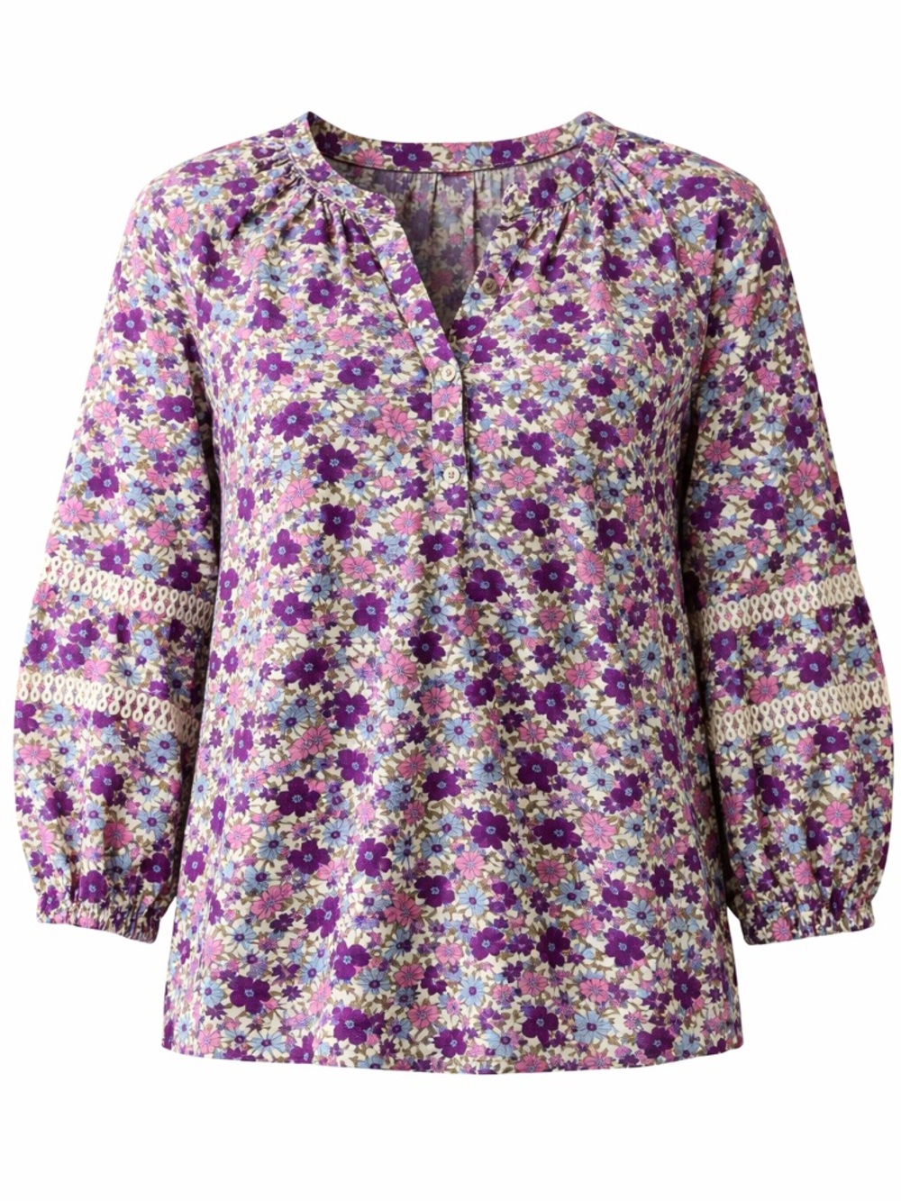 Talbots Women’s Floral Boho Blouse Long Sleeve Lightweight Top Purple Large
